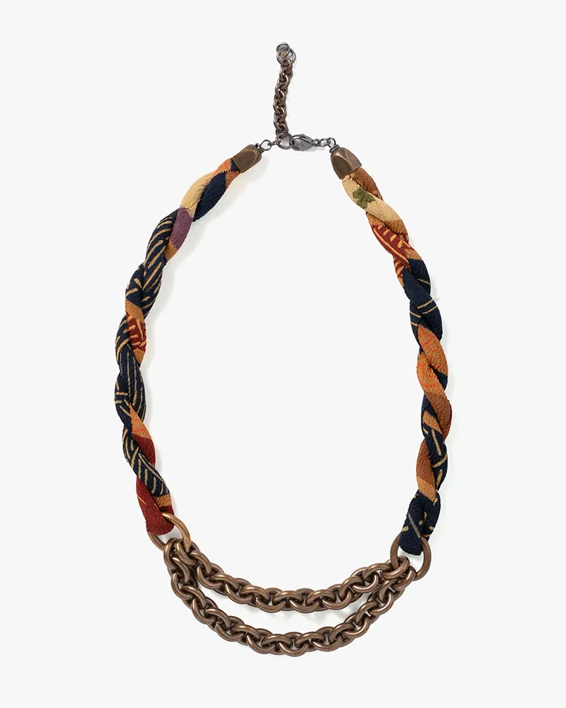 Boet x Kiriko Collar Necklace, Indigo with Gold Stripes and Burnt Orange sold by Kiriko