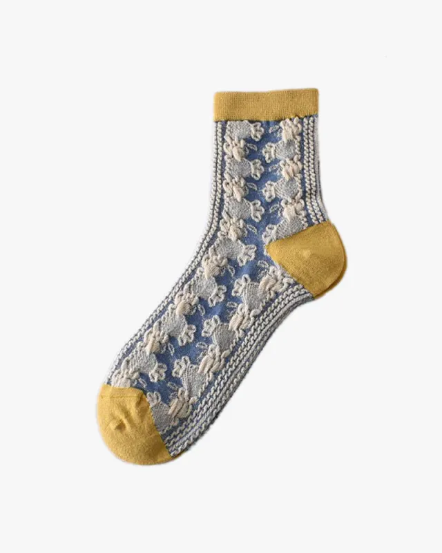 Tourtiwi, Retro Embossed Floral, Crew Socks sold by Kiriko