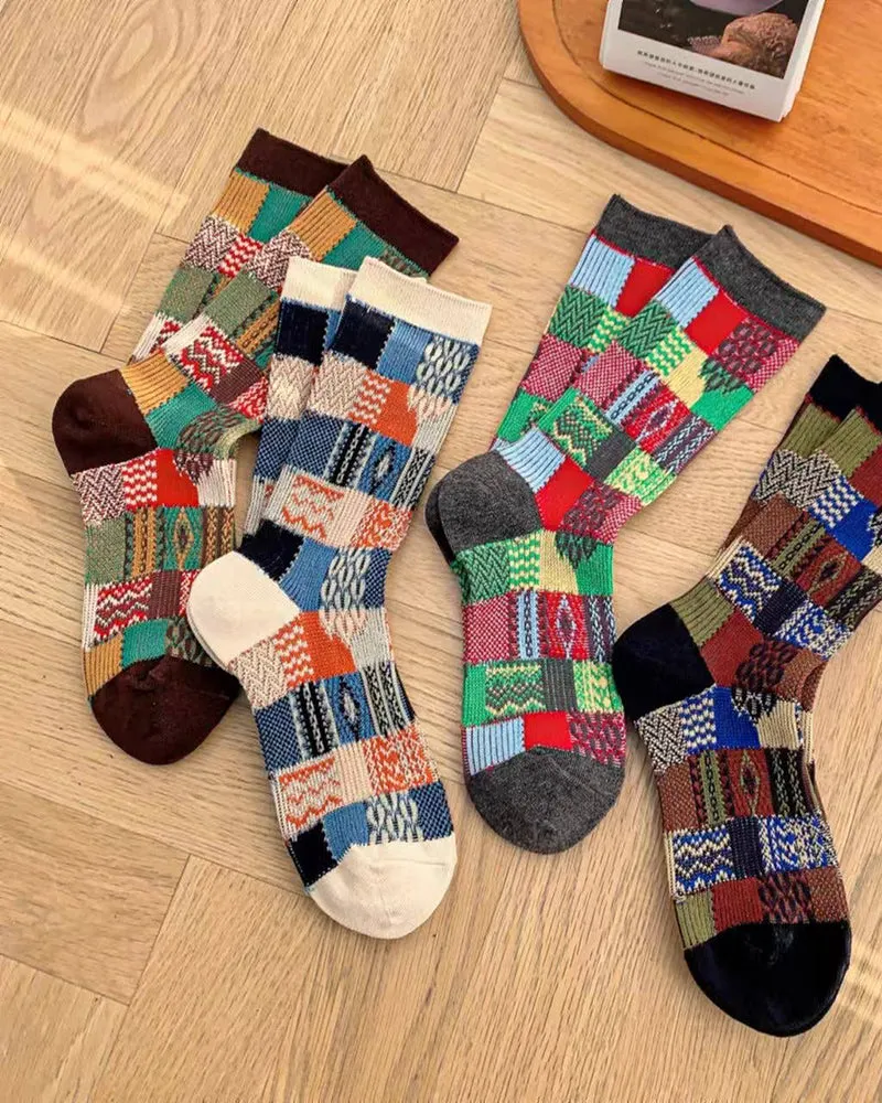 Tourtiwi, Retro Stitching Contrast, Mid-Calf Socks sold by Kiriko product image thumbnail 4