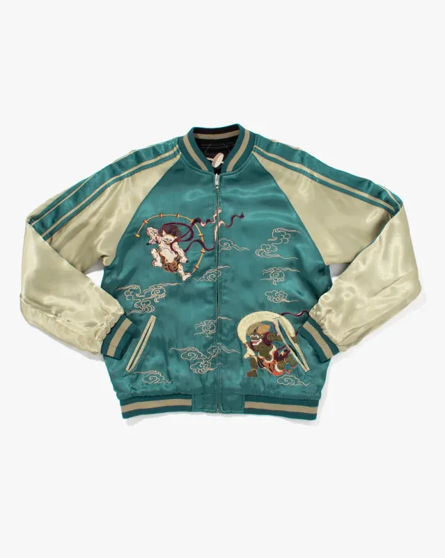 Japanese Repro Souvenir Jacket, Reversible, Aqua with Ryujin - M sold by Kiriko