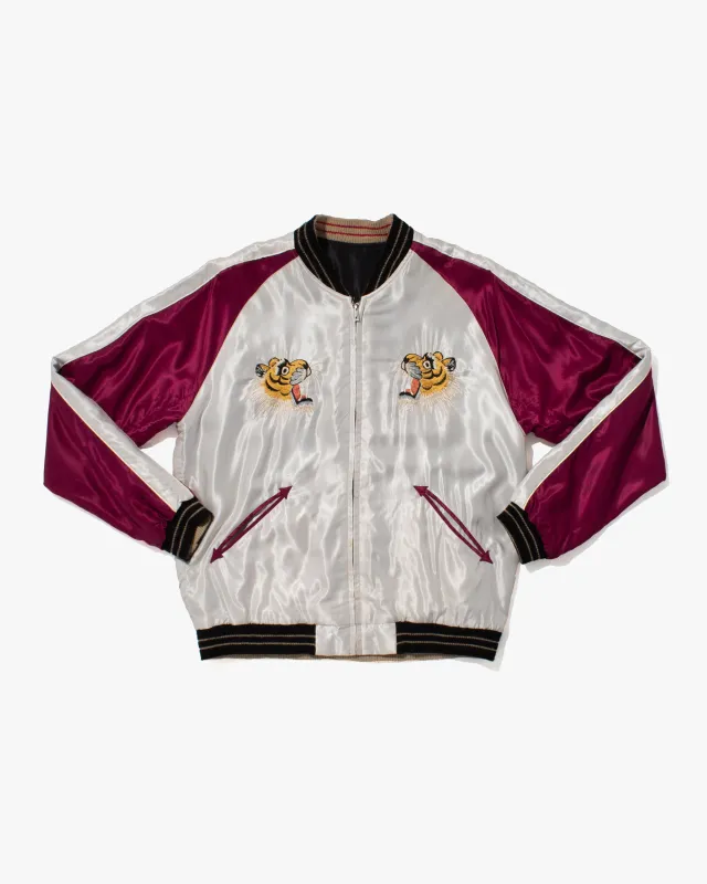 Japanese Repro Souvenir Jacket, Reversible, L, Silver with Map and Animals sold by Kiriko