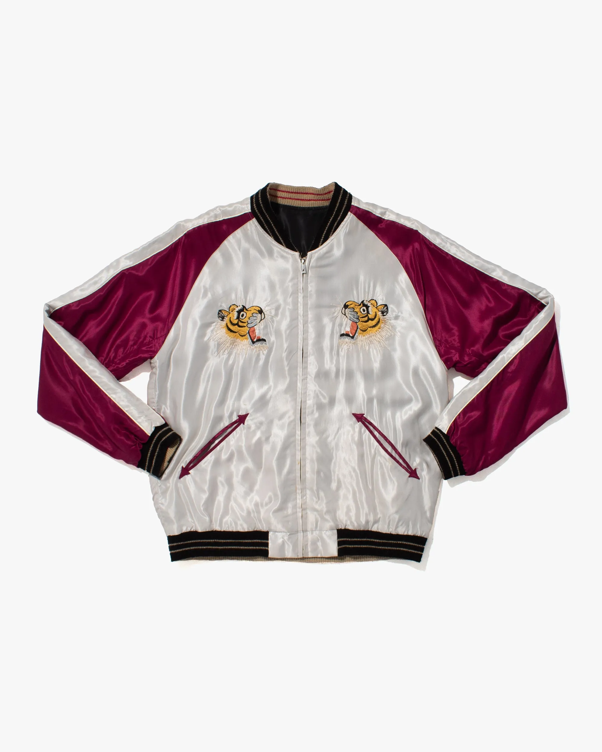 Japanese Repro Souvenir Jacket, Reversible, L, Silver with Map and Animals sold by Kiriko