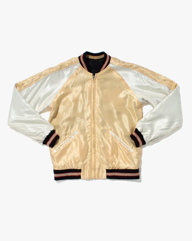 Japanese Repro Souvenir Jacket, Reversible, Pastel Yellow with Dragon - S sold by Kiriko
