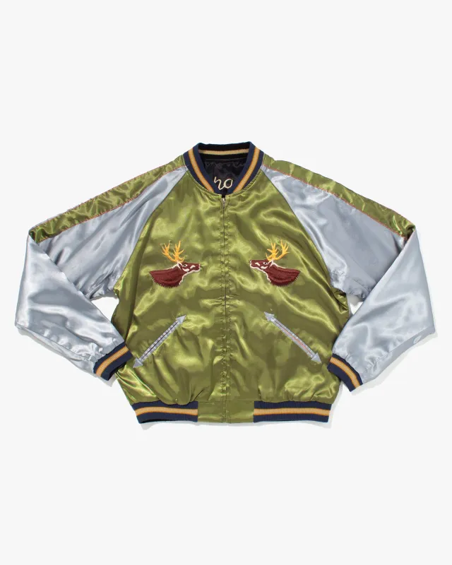 Japanese Repro Souvenir Jacket, Reversible, Green with Deer - L sold by Kiriko