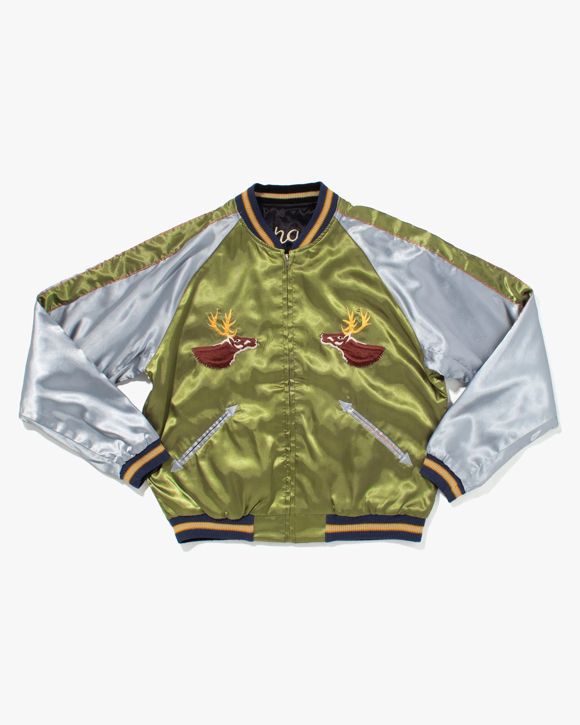 Japanese Repro Souvenir Jacket, Reversible, Green with Deer - L sold by Kiriko