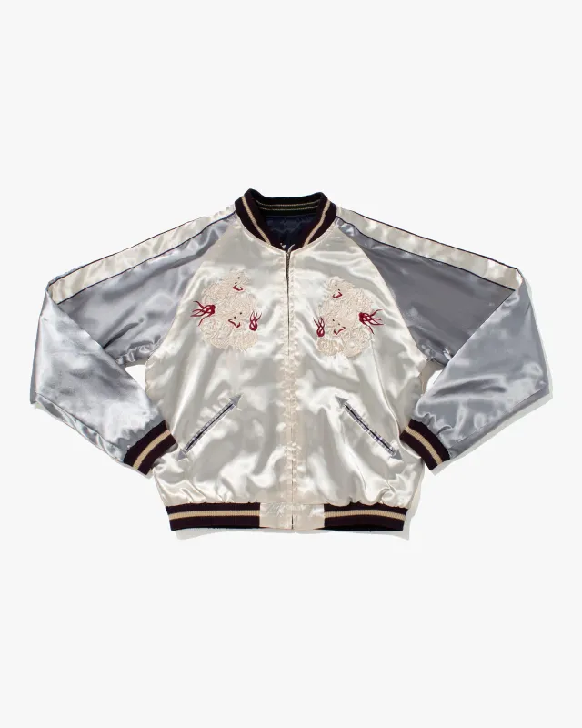 Japanese Repro Souvenir Jacket, Reversible, White with Dragons and Tiger - L sold by Kiriko