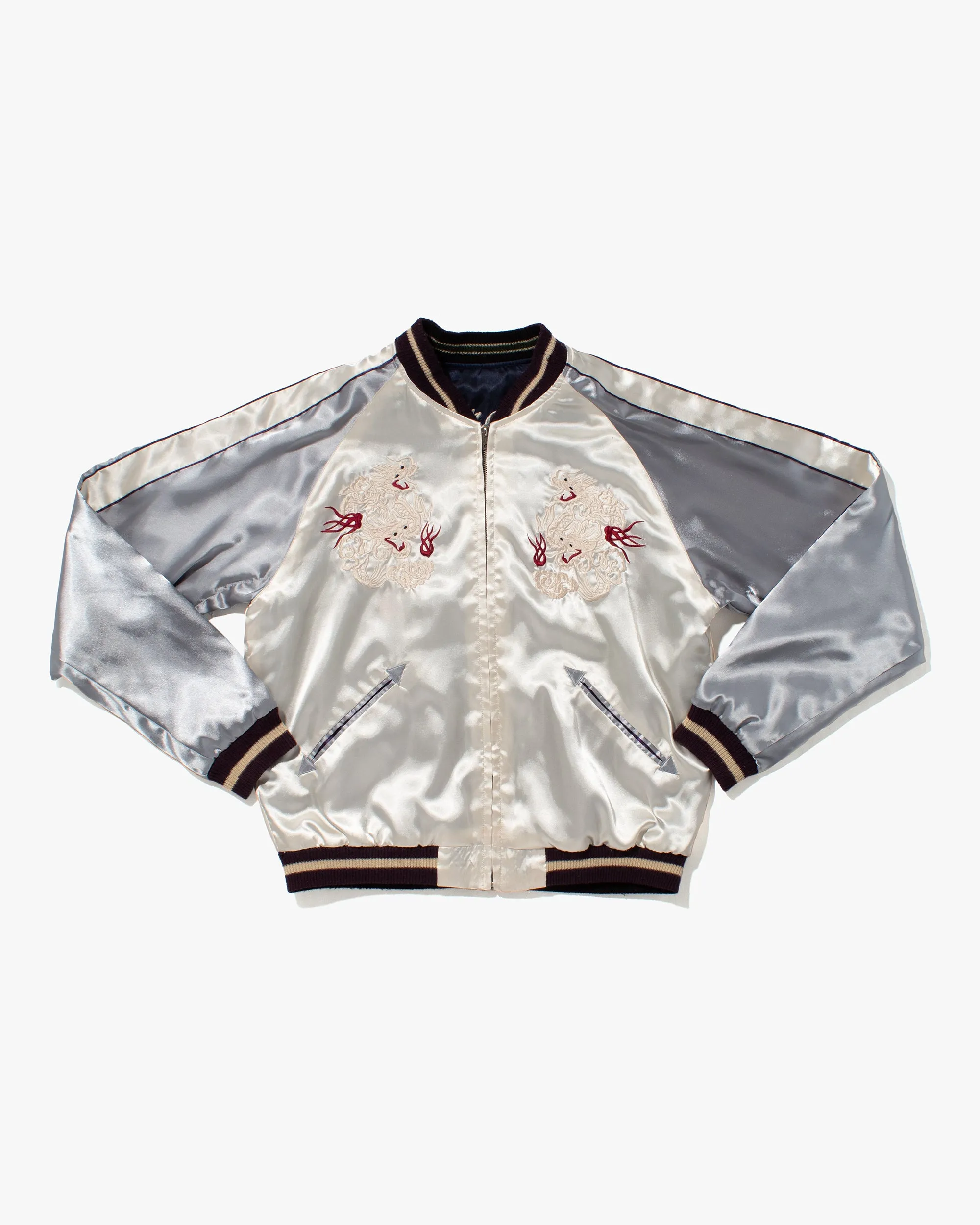 Japanese Repro Souvenir Jacket, Reversible, White with Dragons and Tiger - L sold by Kiriko