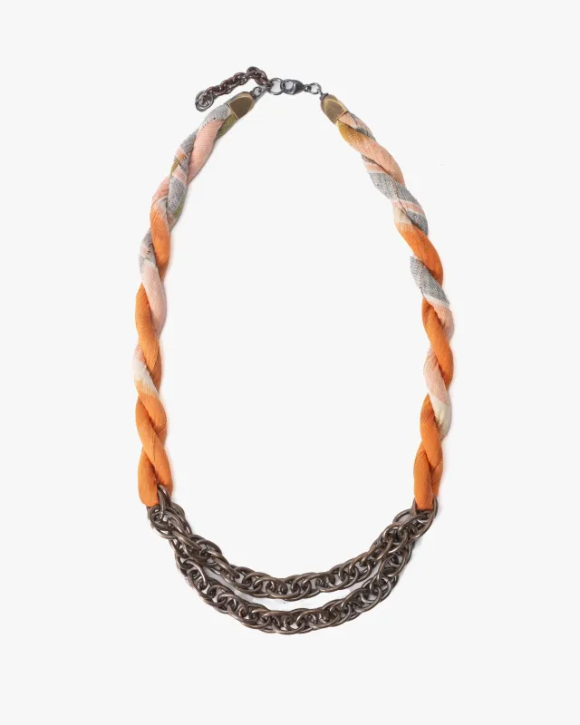 Boet x Kiriko Collar Necklace, Silk Kimono, Orange and Grey sold by Kiriko