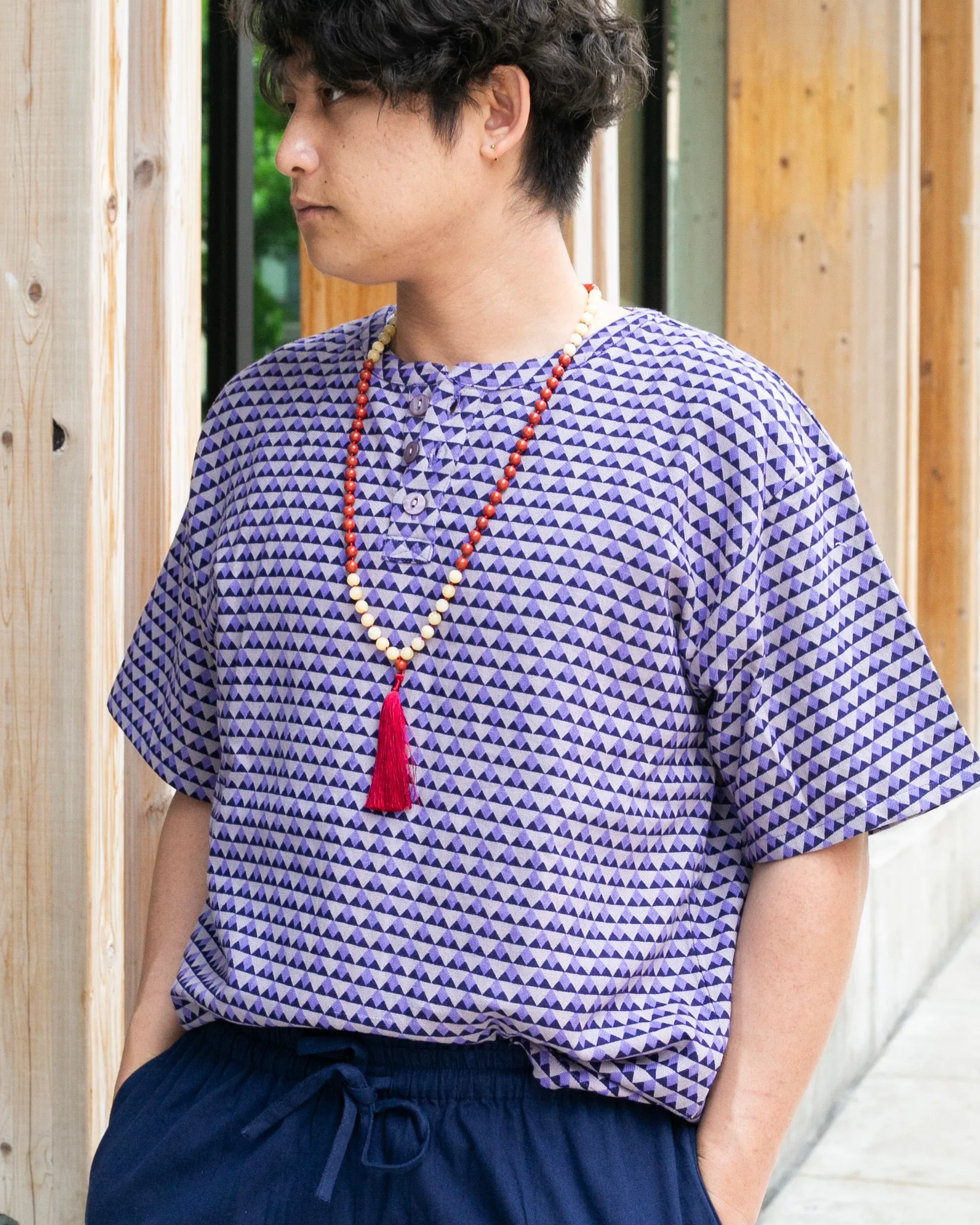 Wa-Modern, Short Sleeve Button Up Tunic, Purple sold by Kiriko