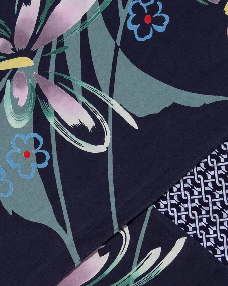 Kiriko Original Scarf, Split Yukata, Navy Shima and Purple Flowers sold by Kiriko product image thumbnail 3