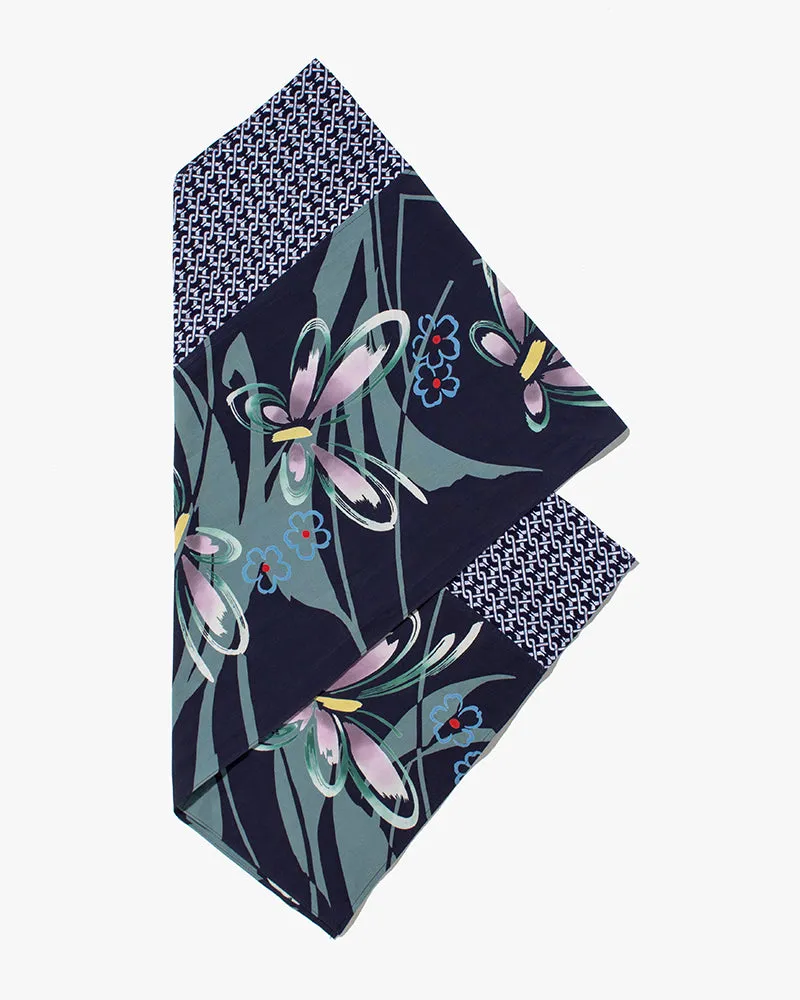 Kiriko Original Scarf, Split Yukata, Navy Shima and Purple Flowers sold by Kiriko product image thumbnail 2