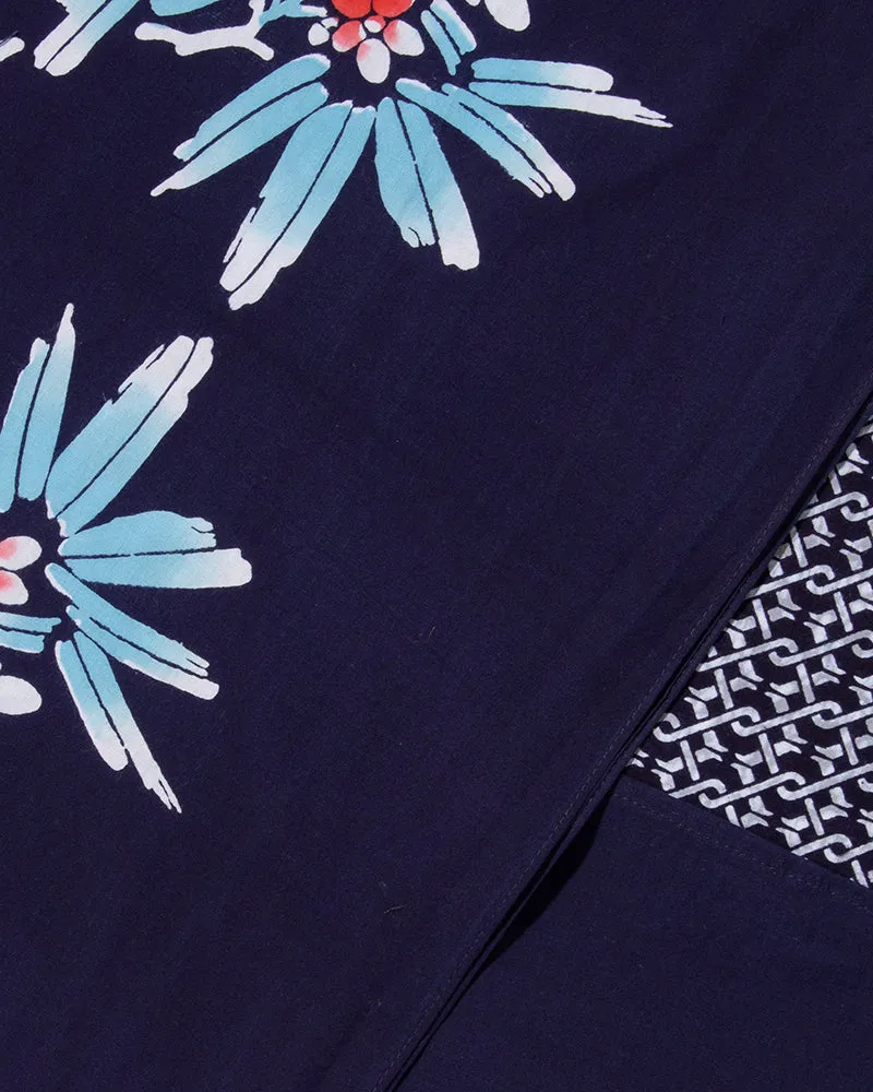 Kiriko Original Scarf, Split Yukata, Navy with Shima and Red Hydrangeas sold by Kiriko product image thumbnail 5