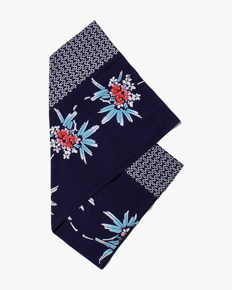 Kiriko Original Scarf, Split Yukata, Navy with Shima and Red Hydrangeas sold by Kiriko product image thumbnail 4