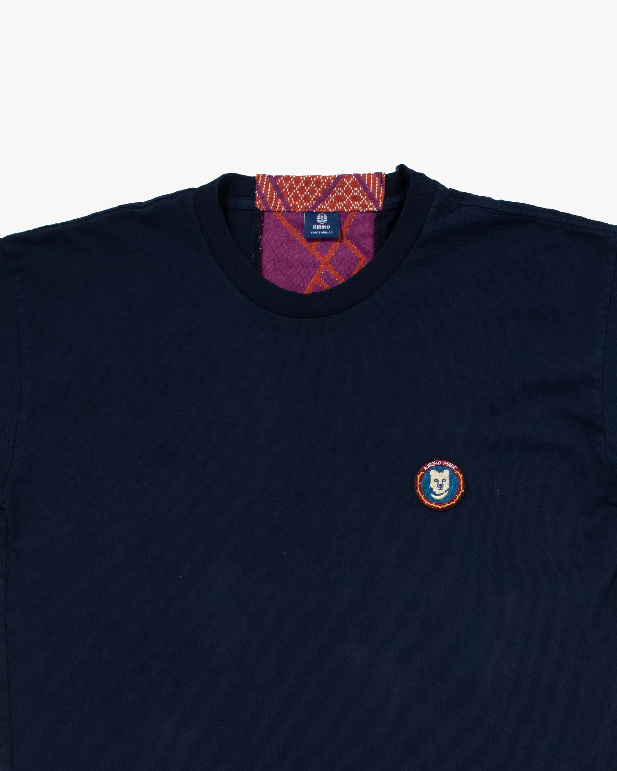 Kiriko Original Tee, 8 oz Cotton, Navy with Pink Jacquard Weave Inlay sold by Kiriko product image thumbnail 3
