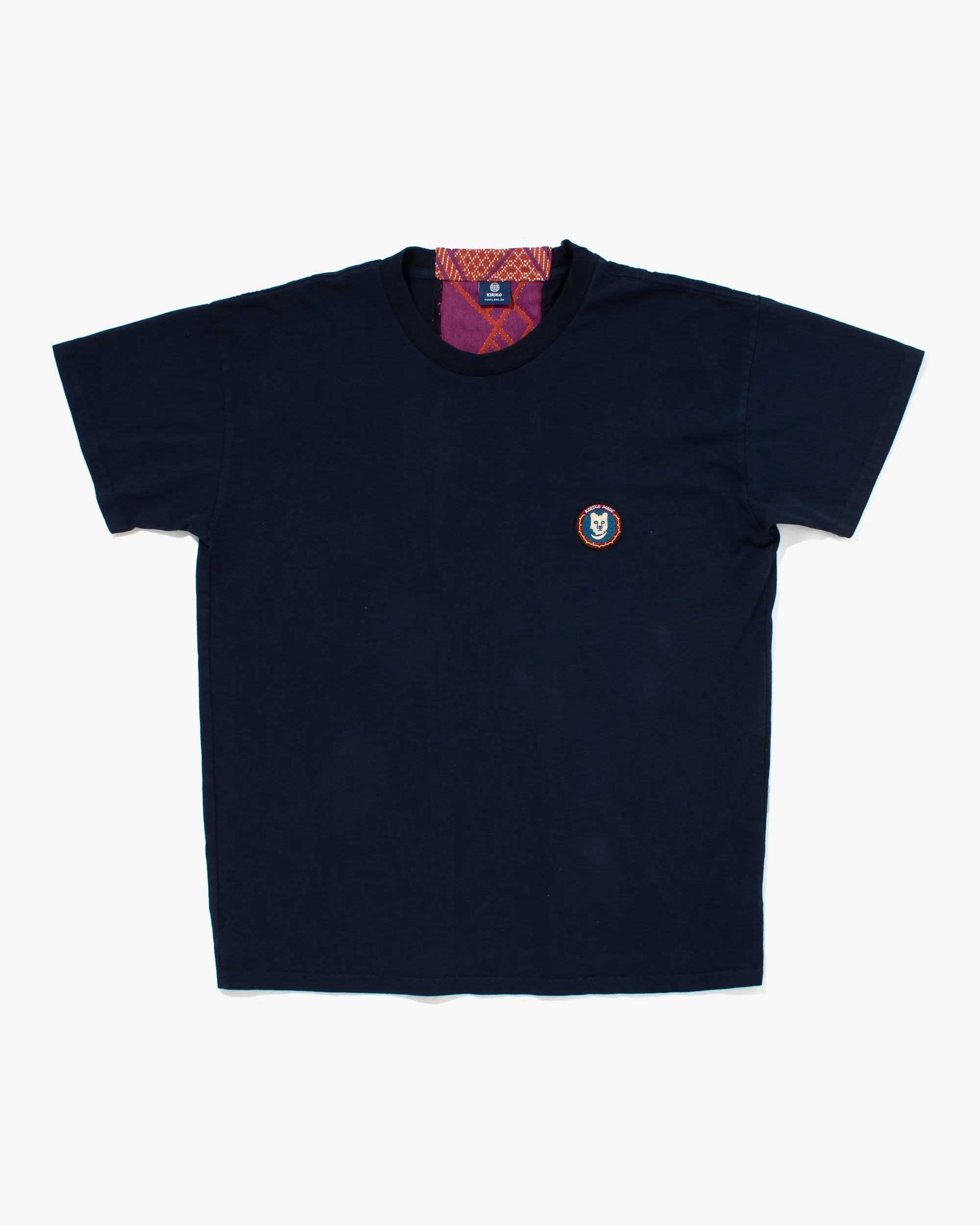 Kiriko Original Tee, 8 oz Cotton, Navy with Pink Jacquard Weave Inlay sold by Kiriko