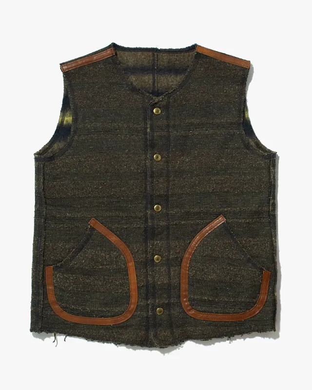 Japanese Repro Vest, Kapital, Striped with Leather Accents - S sold by Kiriko
