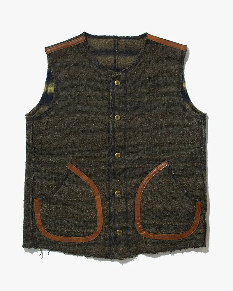 Japanese Repro Vest, Kapital, Striped with Leather Accents - S sold by Kiriko