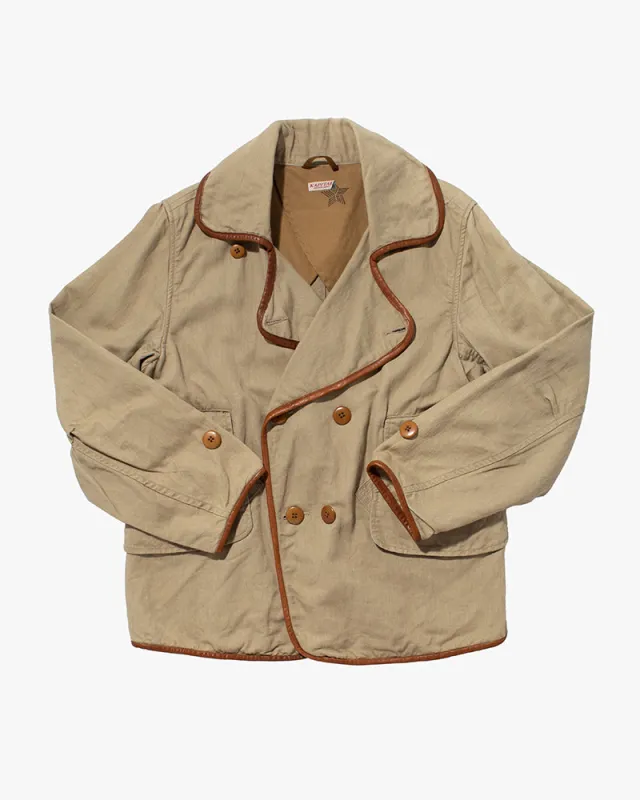 Japanese Repro Pea Coat, Kapital, Beige with Leather Accents - S sold by Kiriko