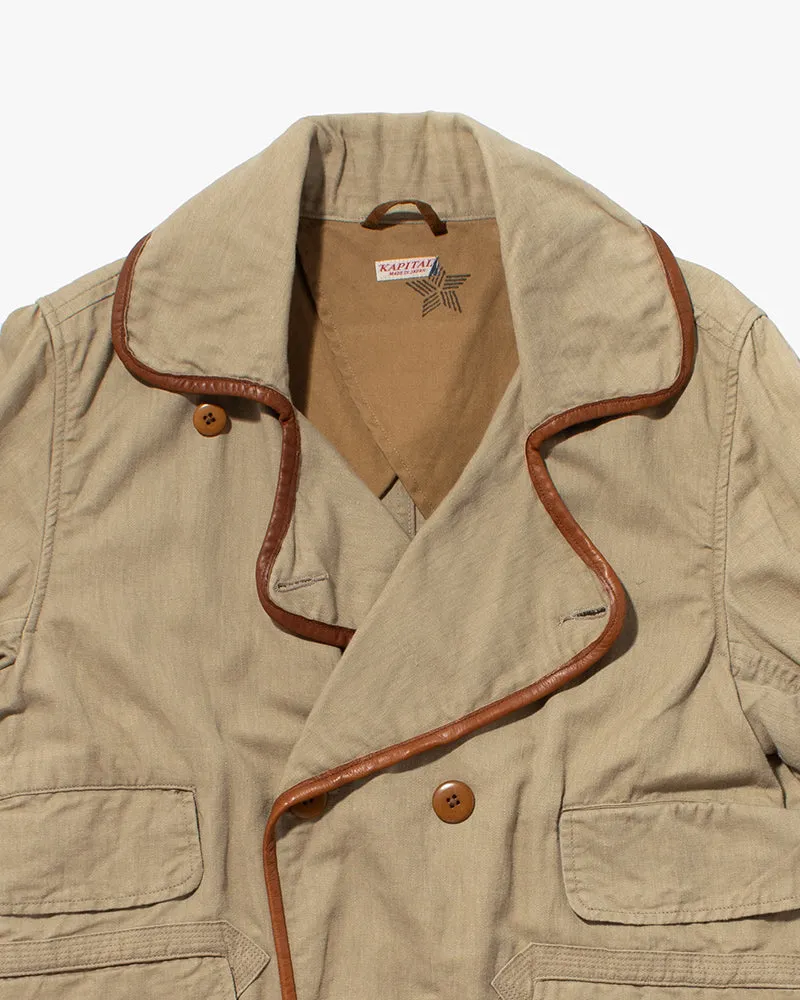 Japanese Repro Pea Coat, L, Kapital, Beige with Leather Accents sold by Kiriko product image thumbnail 2