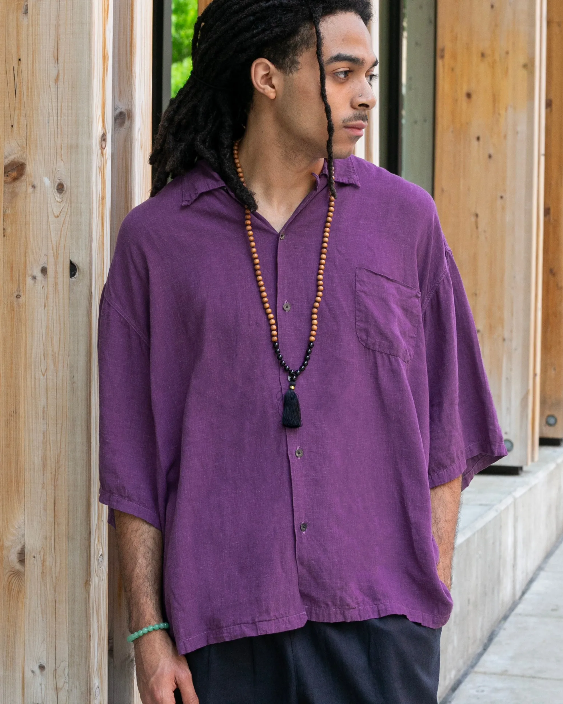 Japanese Repro Short Sleeve Shirt, Kapital, Purple with Shell Buttons - L sold by Kiriko