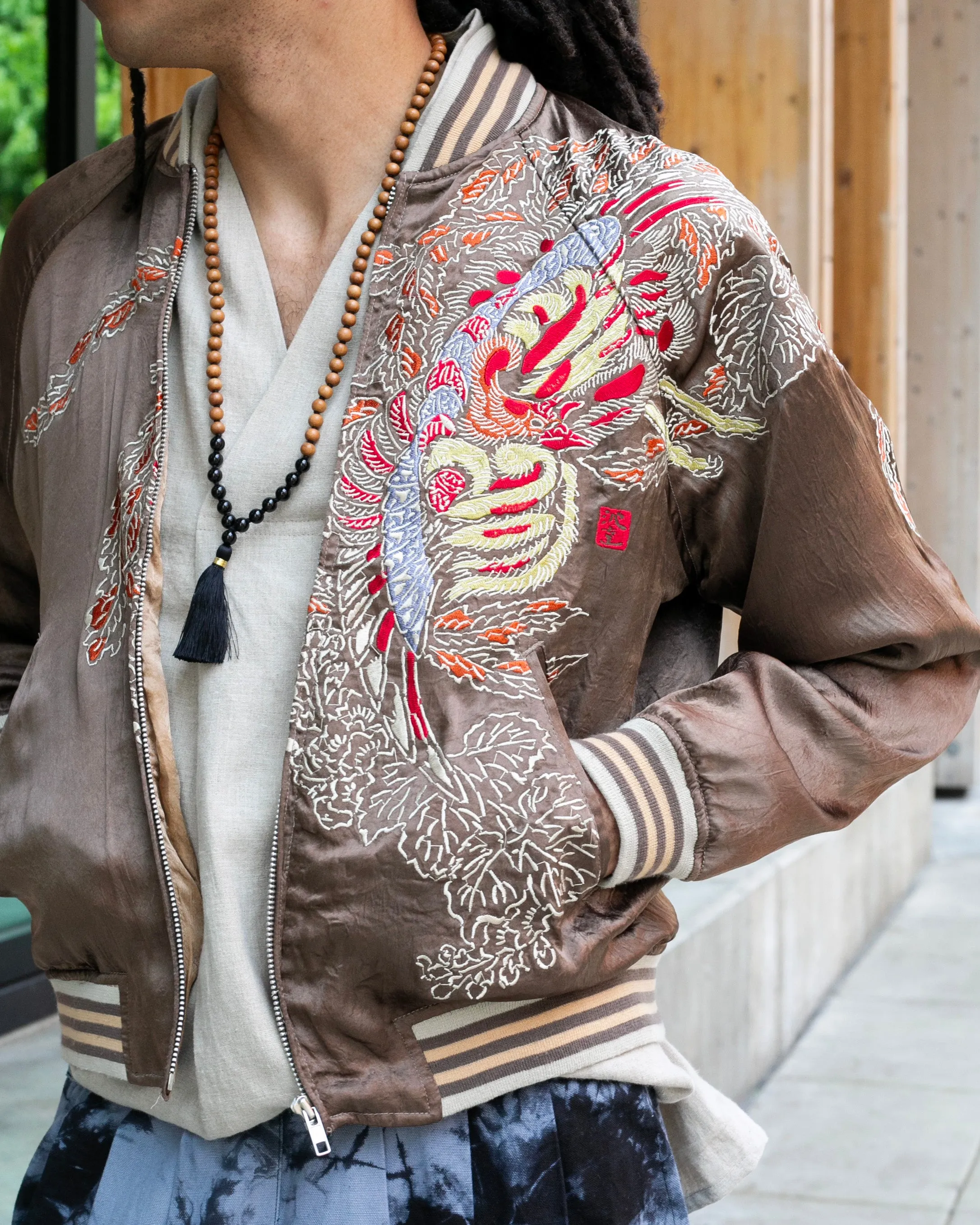 Japanese Repro Souvenir Jacket, Brown with Phoenix - M sold by Kiriko