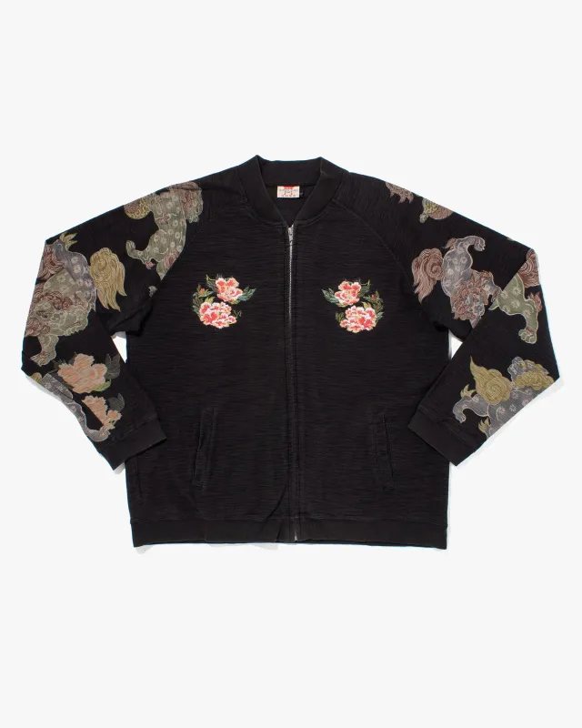 Japanese Repro Souvenir Jacket, Black with Flowers - L sold by Kiriko