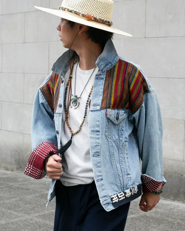 Kiriko Original Jacket, Oversized Levi's Denim with Obi, White with Earth Tone Obi sold by Kiriko