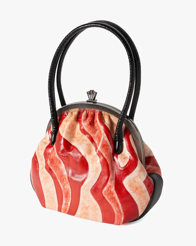 Vintage Bag, Purse, Red and White Leather Wavy Pattern sold by Kiriko