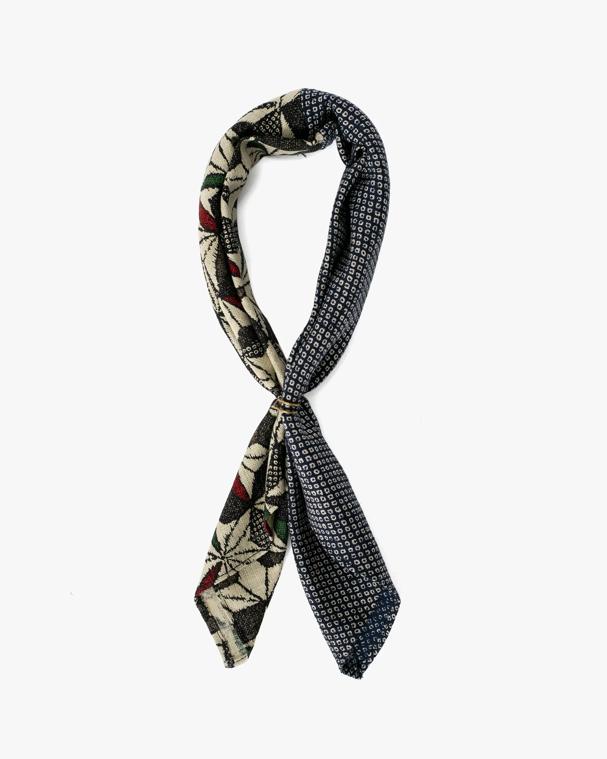 Kiriko Original Bandana, Split, Light Multi Asanoha with Indigo Shibori sold by Kiriko