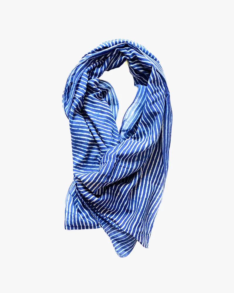Ichcha, Indigo Blue Beach Life Stripe, Block Printed Scarf sold by Kiriko product image thumbnail 5