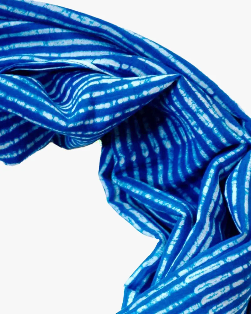 Ichcha, Indigo Blue Beach Life Stripe, Block Printed Scarf sold by Kiriko product image thumbnail 4