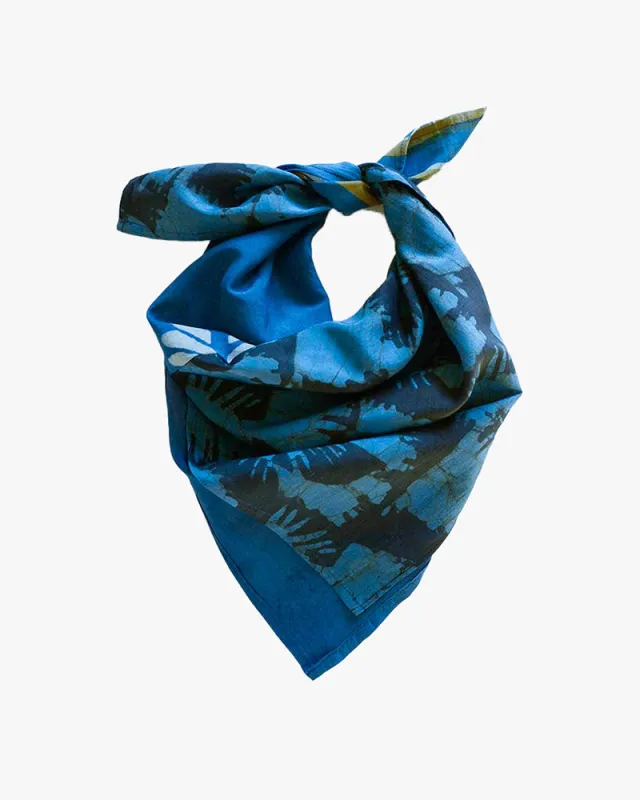 Ichcha, Dual Design Block Printed Natural Dyed Bandana, Bluey sold by Kiriko