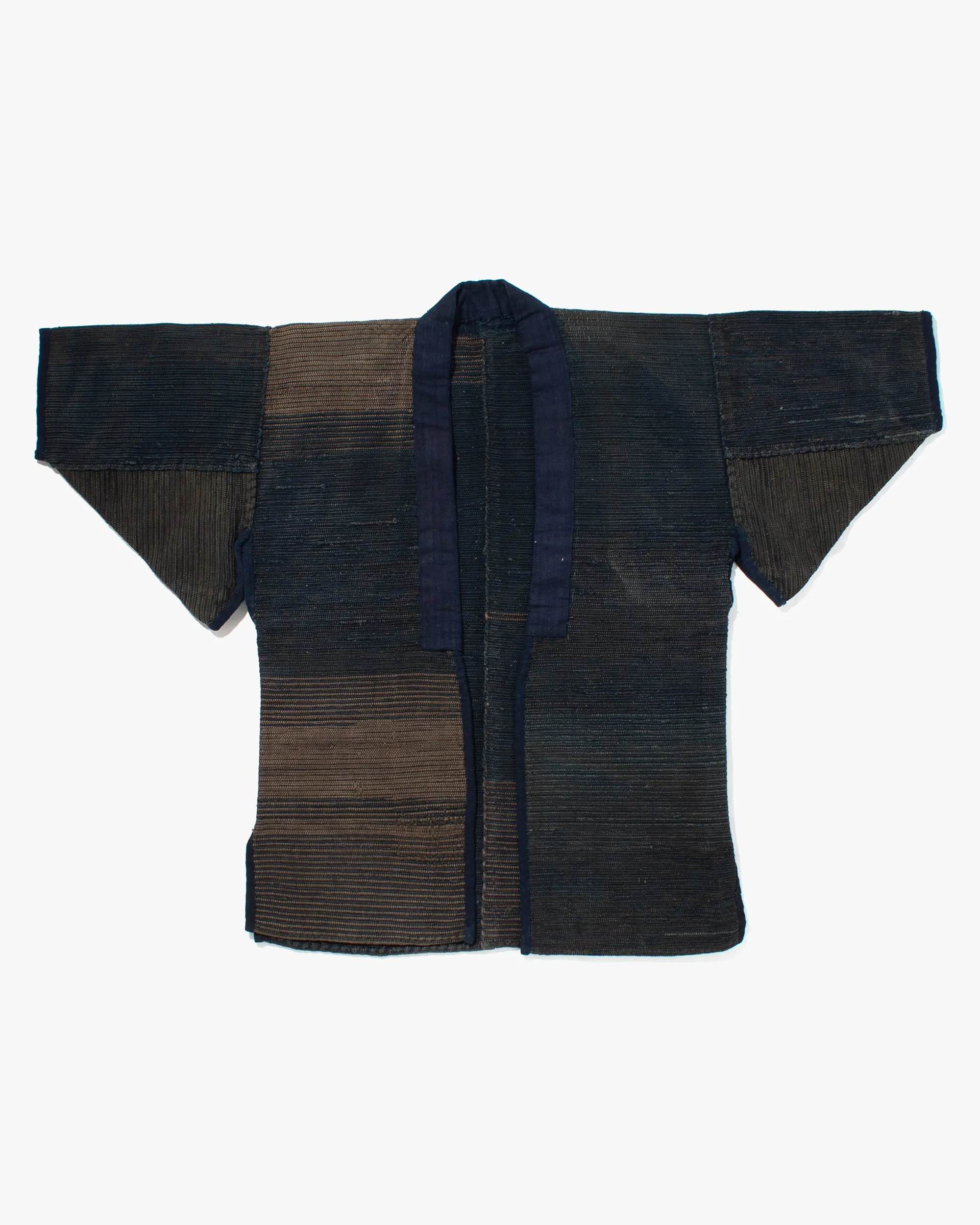 Vintage Noragi Jacket, Blue and Beige, Fully Hand-stiched Sakiori sold by Kiriko