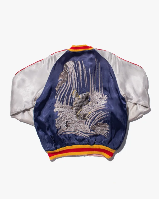 Japanese Repro Souvenir Jacket, Reversible, XL, Blue Koi with Red Accents sold by Kiriko