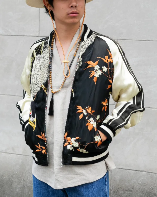 Japanese Repro Souvenir Jacket, Reversible, Teal and Black Falcon with Autumn Leaves sold by Kiriko