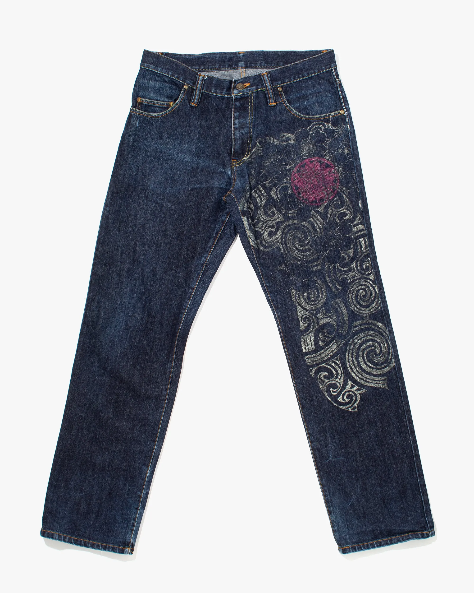 Japanese Repro Denim Jeans, Gemstone, Pink and White Painted Accents - 33 sold by Kiriko