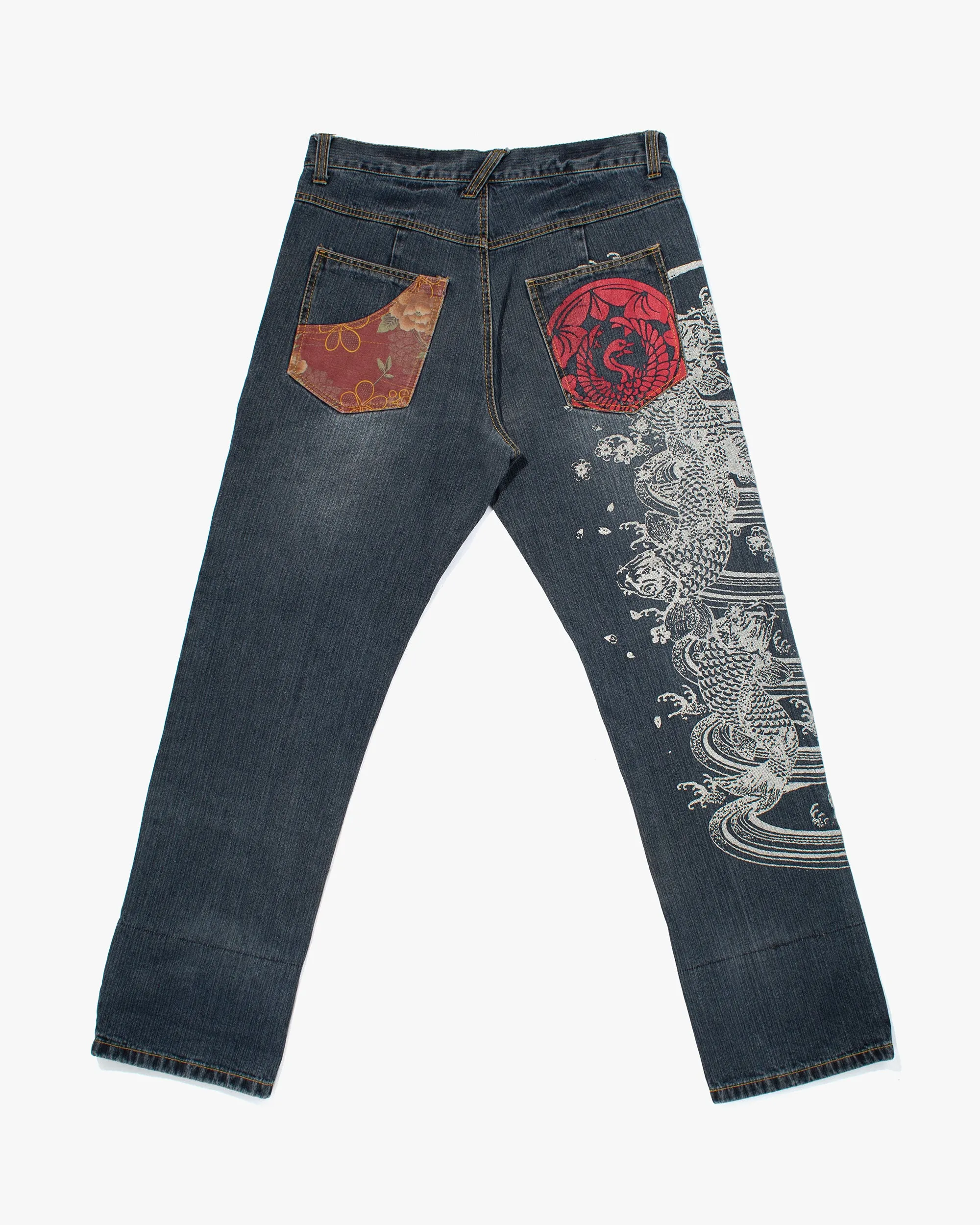 Japanese Repro Denim Jeans, Tana Co. Ltd, Floral Lining and Painted Details - 34" sold by Kiriko product image thumbnail 4