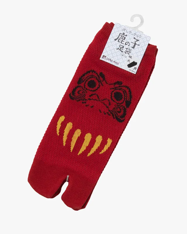 Wa Modern, Tabi Socks, Crew, Red with Black Daruma made by Kiriko