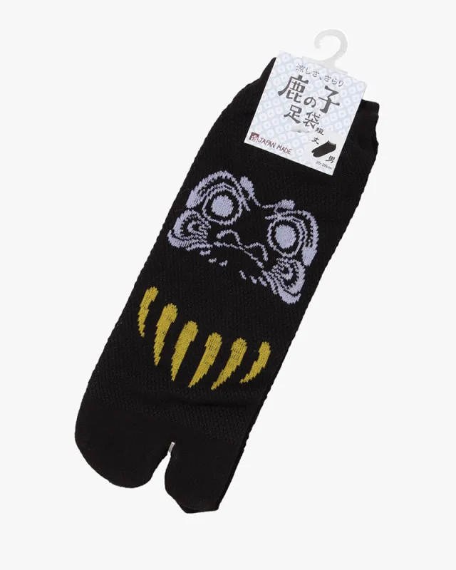 Wa Modern, Tabi Socks, Crew, Black with Silver Daruma sold by Kiriko