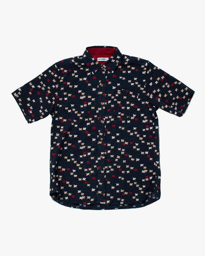 Kiriko Original Button-Up Shirt, Short Sleeve, Indigo Chidori sold by Kiriko