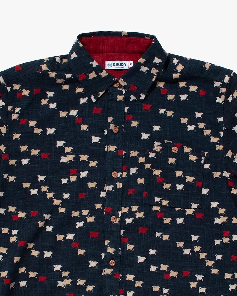 Kiriko Original Button-Up Shirt, Short Sleeve, Indigo Chidori sold by Kiriko product image thumbnail 2