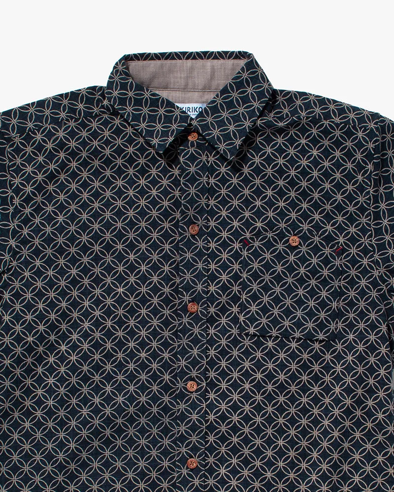 Kiriko Original Button-Up Shirt, Short Sleeve, Indigo Shippou sold by Kiriko product image thumbnail 2