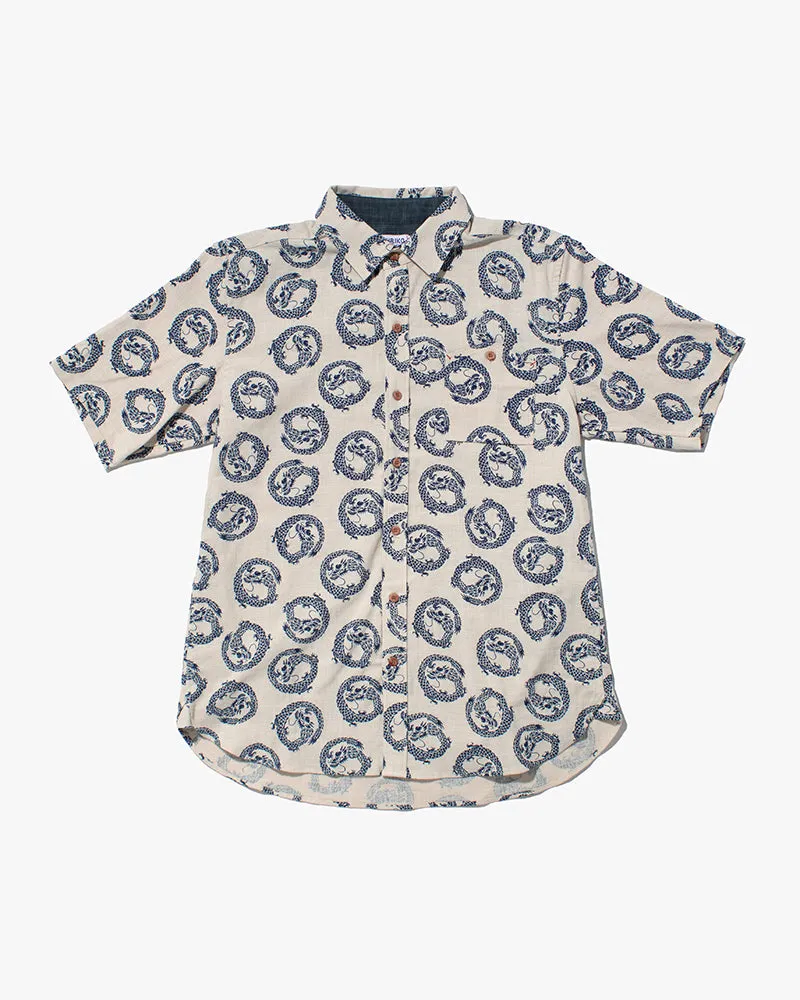 Kiriko Original Button-Up Shirt, Short Sleeve, Cream Dragon sold by Kiriko