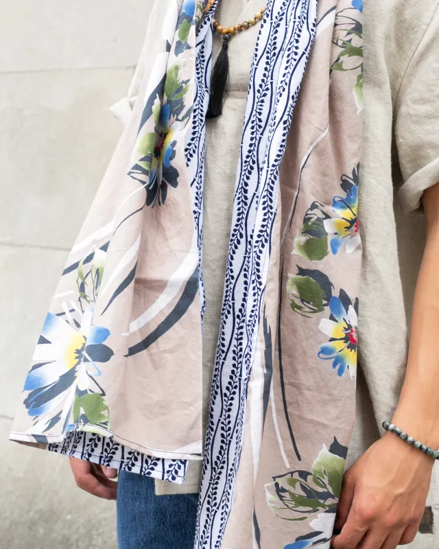 Kiriko Original Scarf, Split Yukata, Beige with Abstract Flowers sold by Kiriko