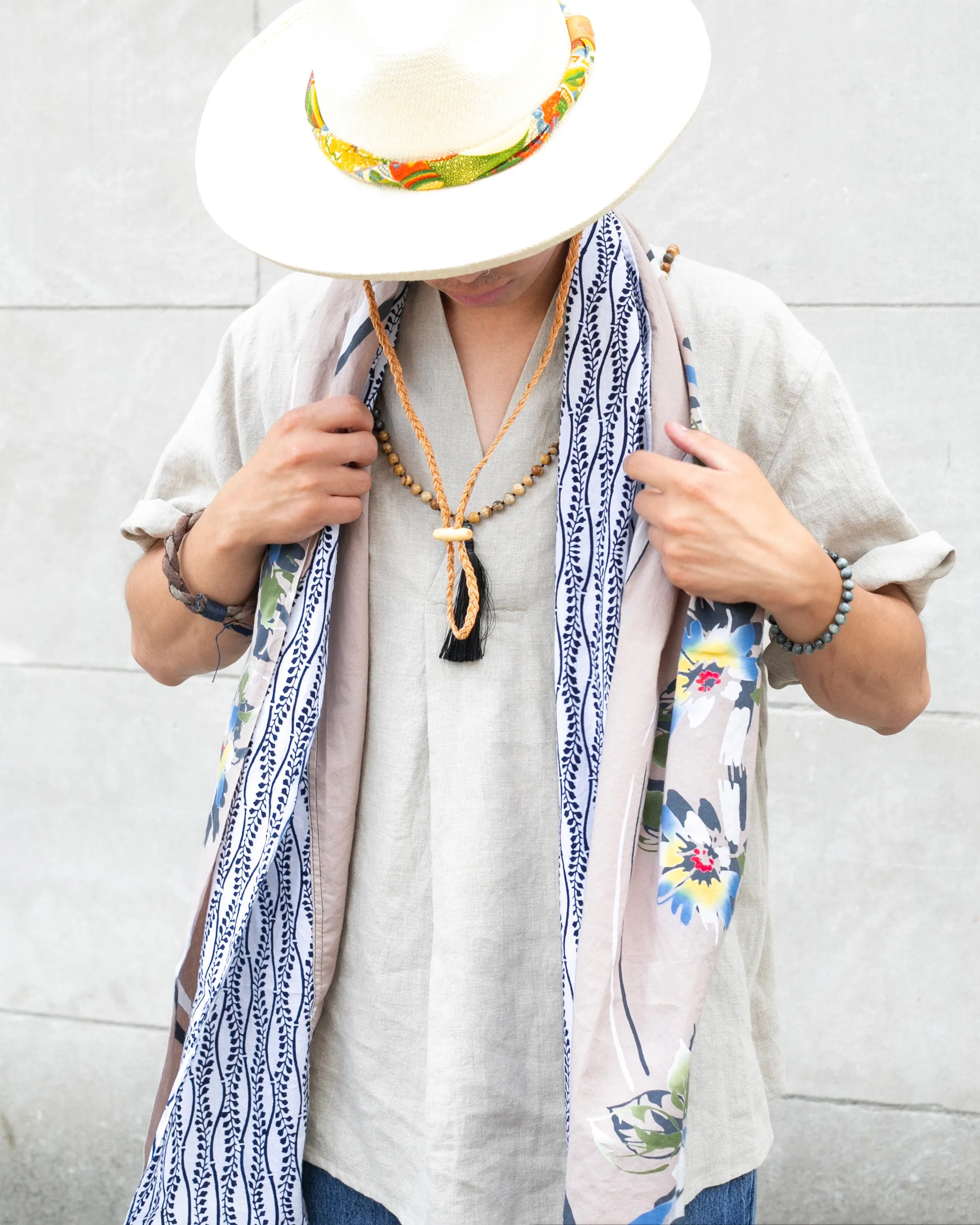 Kiriko Original Scarf, Split Yukata, Beige with Abstract Flowers sold by Kiriko product image thumbnail 2