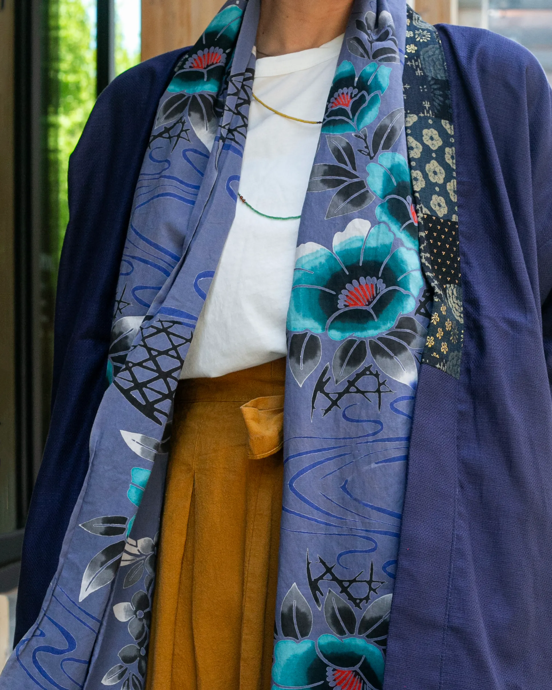 Kiriko Original Scarf, Yukata, Faded Blue with Teal Gradient Flowers sold by Kiriko