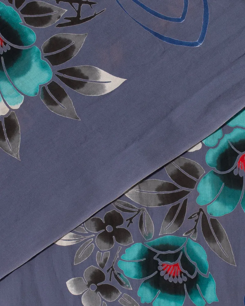 Kiriko Original Scarf, Yukata, Faded Blue with Teal Gradient Flowers sold by Kiriko product image thumbnail 5