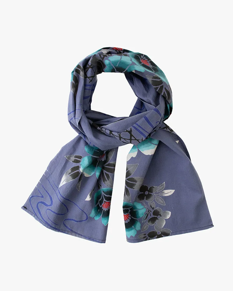 Kiriko Original Scarf, Yukata, Faded Blue with Teal Gradient Flowers sold by Kiriko product image thumbnail 3