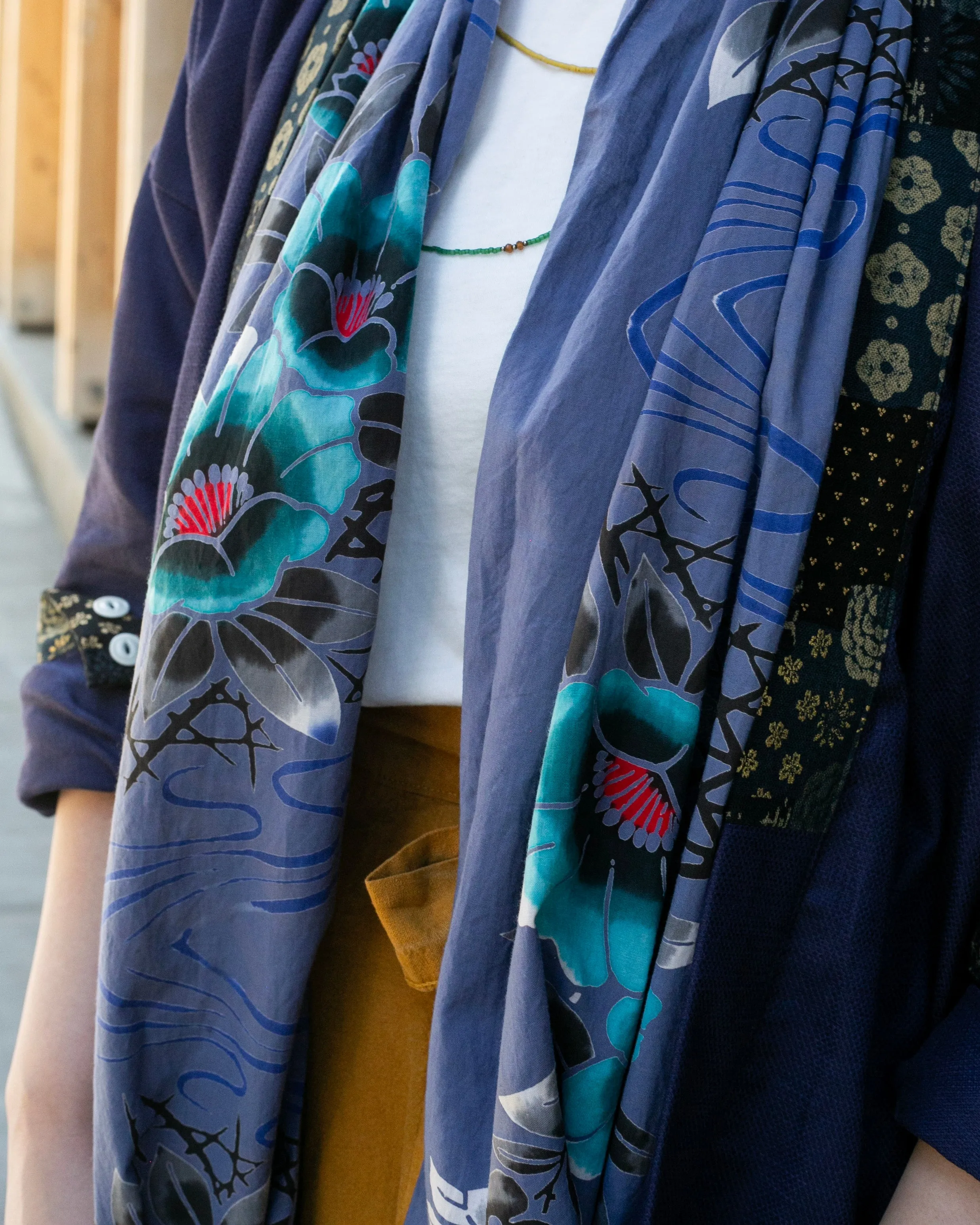 Kiriko Original Scarf, Yukata, Faded Blue with Teal Gradient Flowers sold by Kiriko product image thumbnail 2