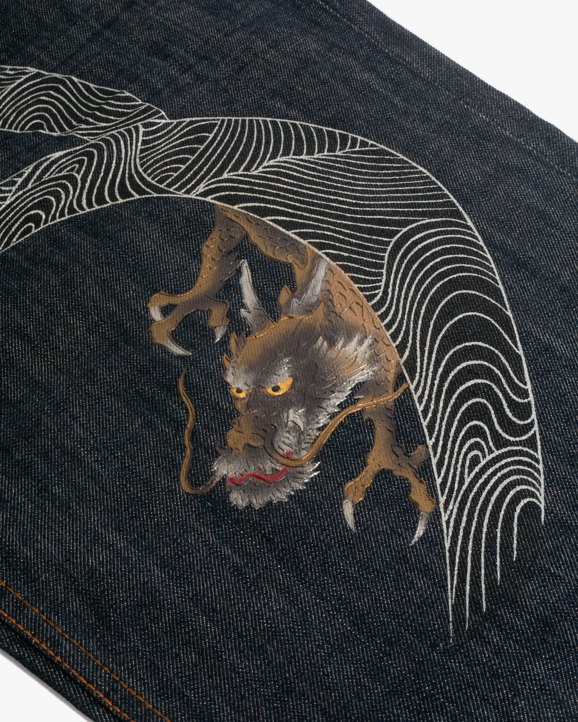 Japanese Repro Denim Jeans, Kyoto Wappa, Bronze Painted Dragon - 42" sold by Kiriko product image thumbnail 2